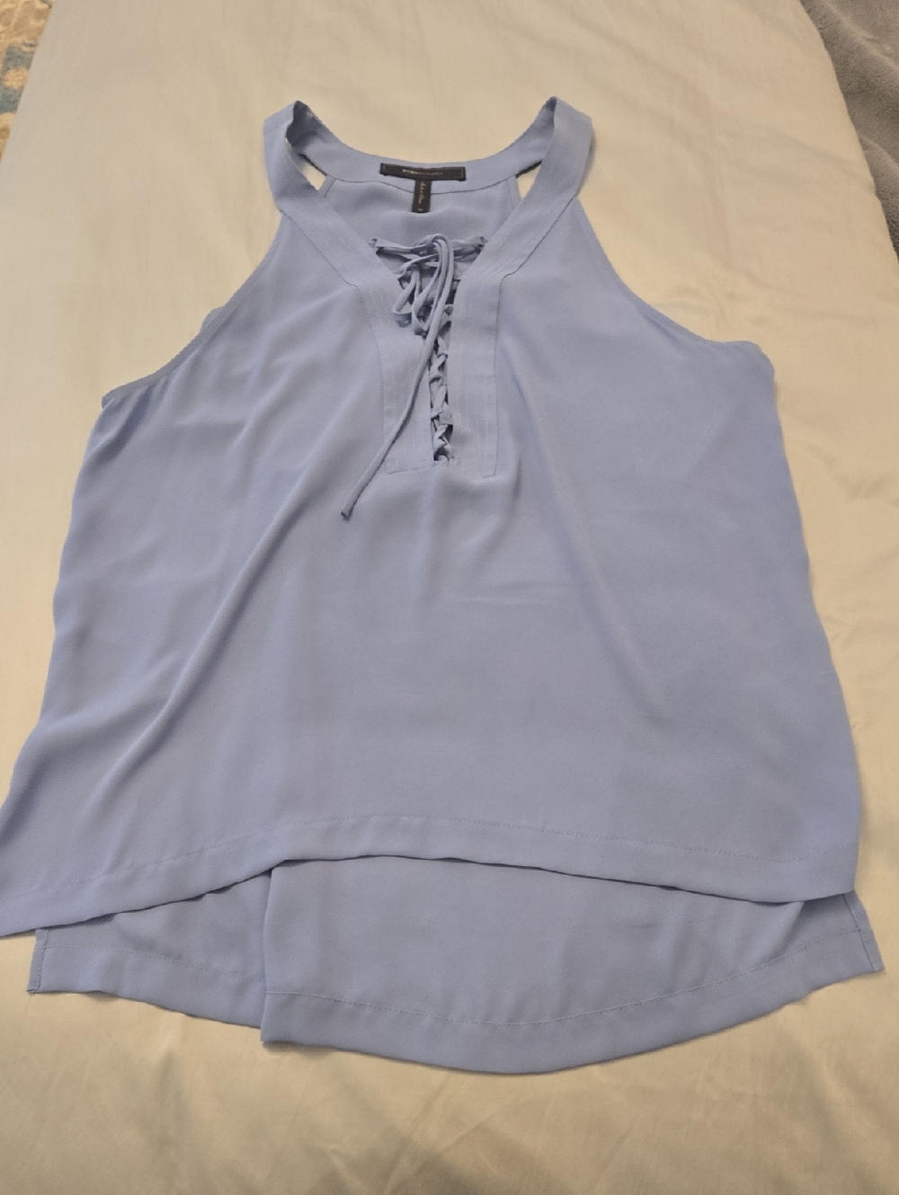 BCBGMaxAzaria Light Blue Lace-Up Halter Tank Top